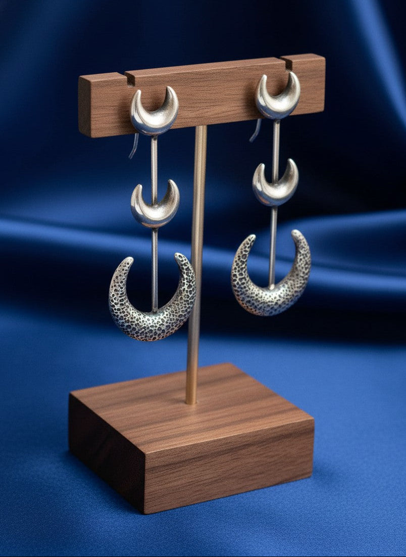 Silver Oxidized Half Moon Dangler Earrings for Women - Special Occasions