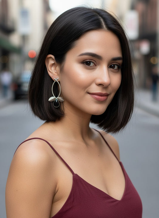 Silver Oxidized Leaf Design Earrings with Stone Drop for Women - All Occasions Wear