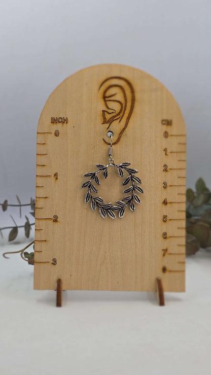 Silver Oxidized Leaf Wreath Hook Earrings for Women - Casual Everyday Wear