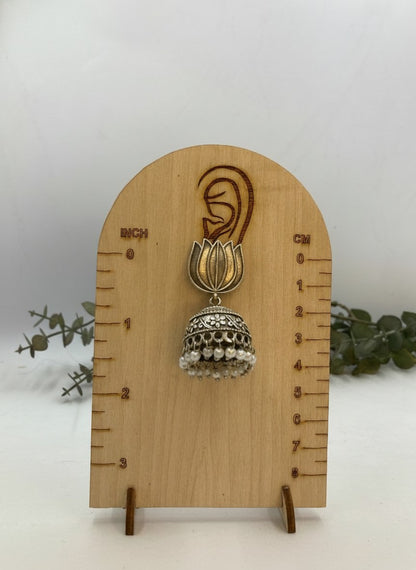 Silver Oxidized Lotus Motif Jhumka Earrings with Pearl Drops for Women - Everyday Wear