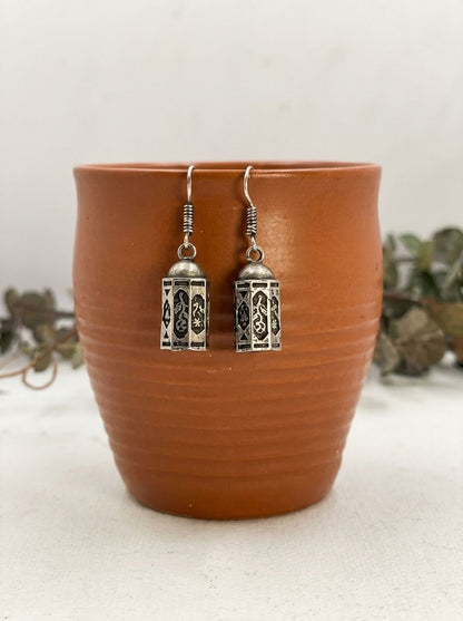 Silver Oxidized Miniature Moroccan Lantern Inspired Drop Earrings for Women – Ethnic Wear
