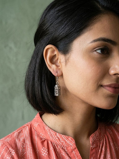 Silver Oxidized Miniature Moroccan Lantern Inspired Drop Earrings for Women – Ethnic Wear
