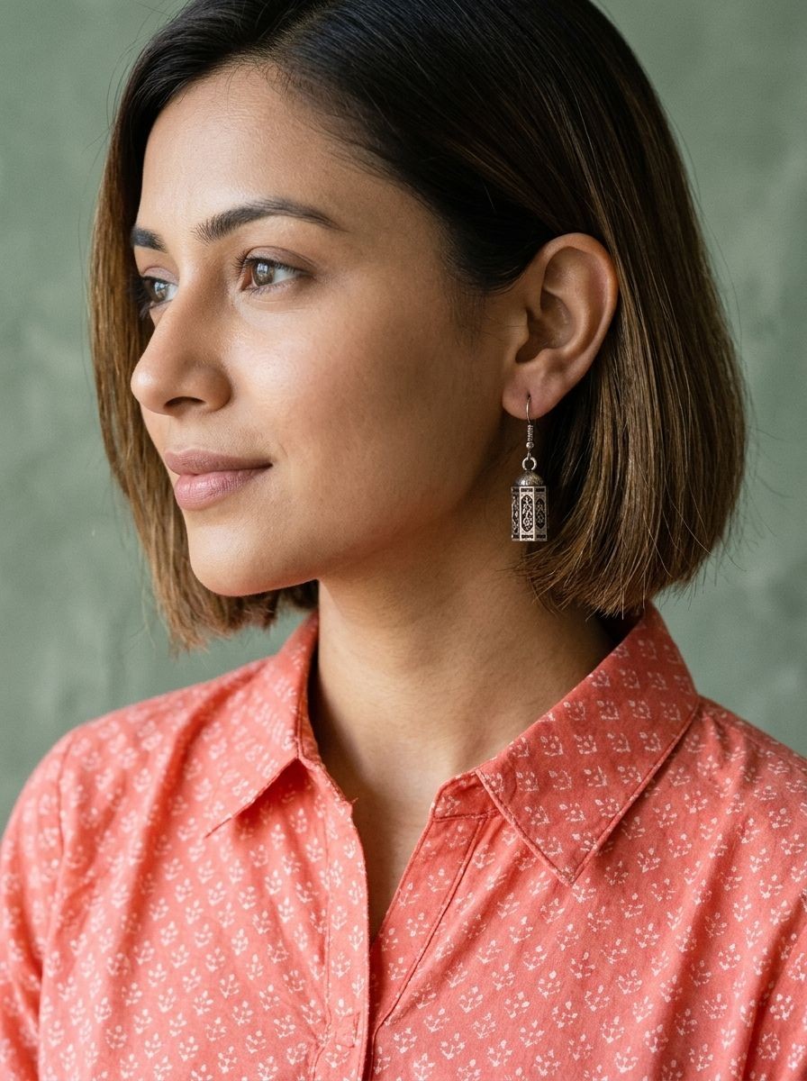 Silver Oxidized Miniature Moroccan Lantern Inspired Drop Earrings for Women – Ethnic Wear