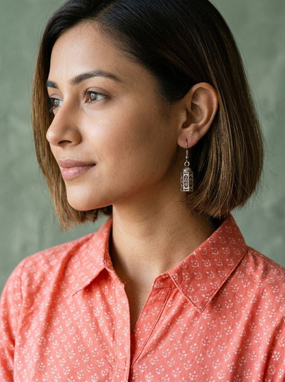 Silver Oxidized Miniature Moroccan Lantern Inspired Drop Earrings for Women – Ethnic Wear