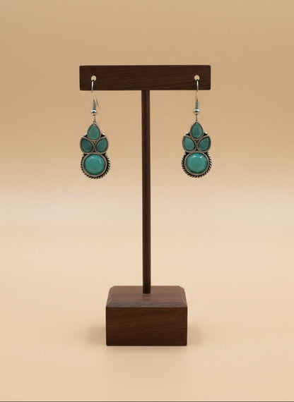 Silver Oxidized Mint Stone Floral Drop Earrings for Women - Everyday Wear