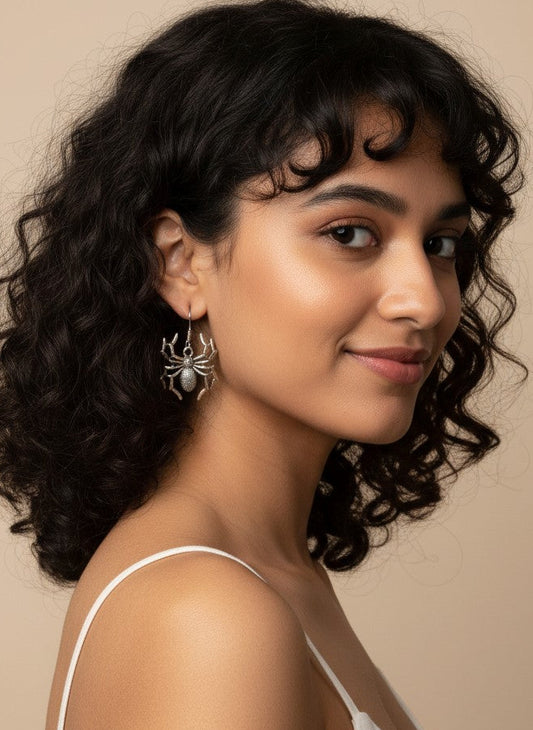 Silver Oxidized Spider Statement Drop Earrings for Women - Casual Wear