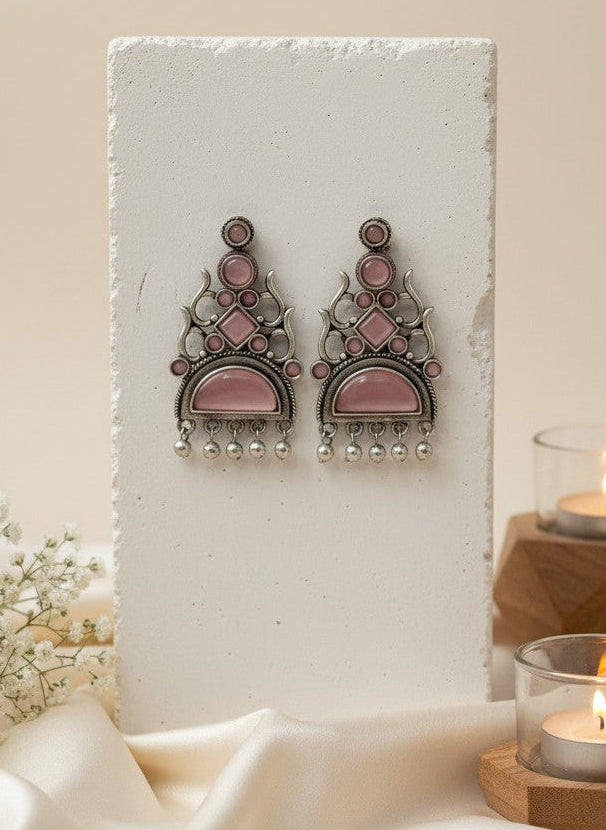 Silver Oxidized Stone Dangler Earrings for Women - All Occasions