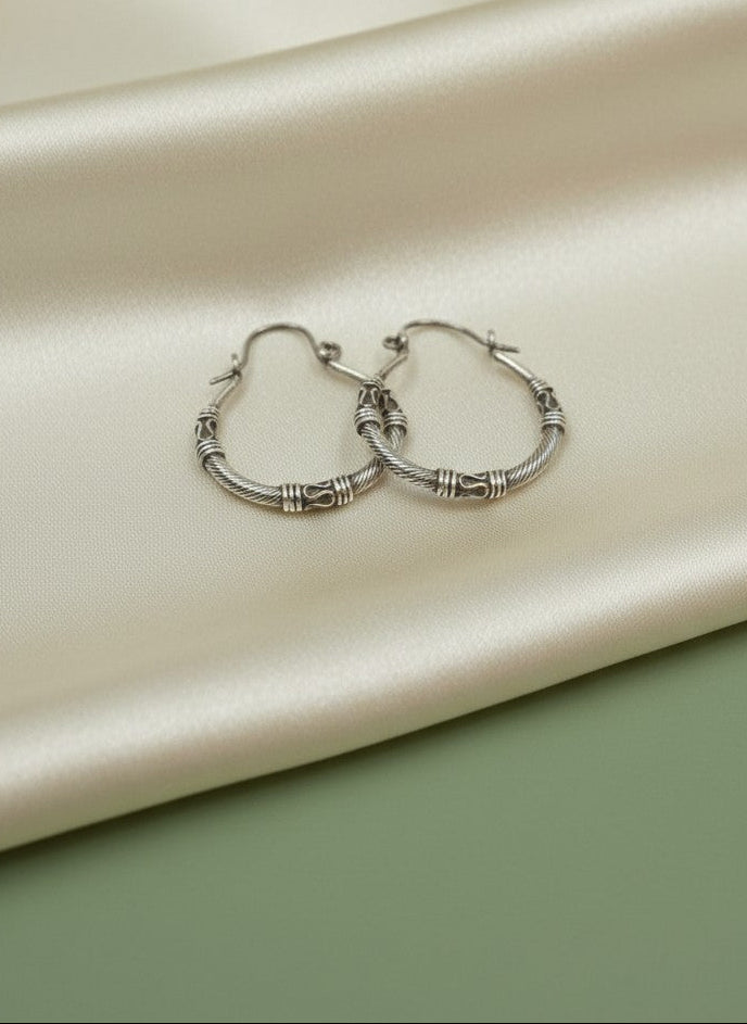 Silver Oxidized Textured Rope Hoop Earrings for Women - Everyday Wear  