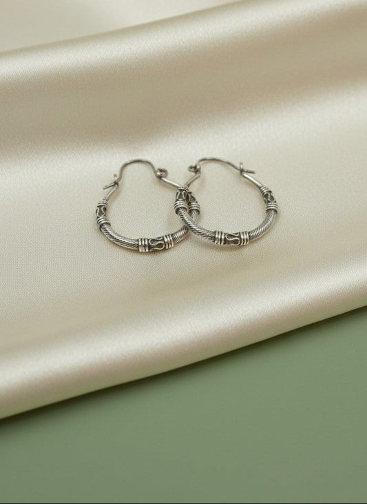 Silver Oxidized Textured Rope Hoop Earrings for Women - Everyday Wear  