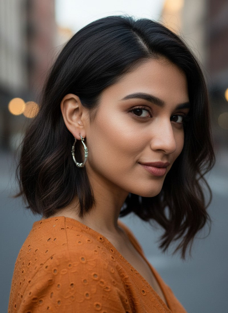 Silver Oxidized Textured Rope Hoop Earrings for Women - Everyday Wear  