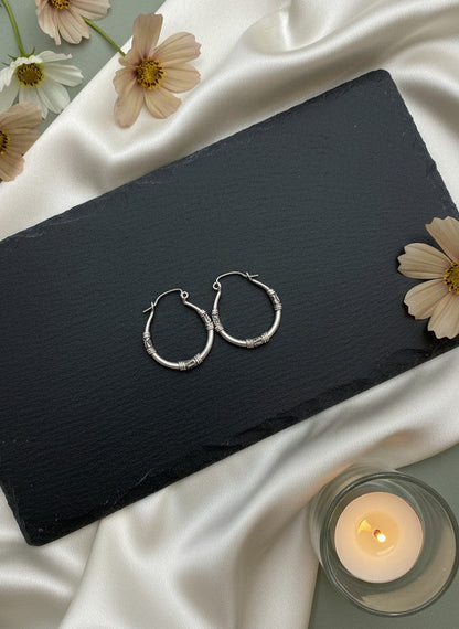 Silver Oxidized Textured Rope Hoop Earrings for Women - Everyday Wear  