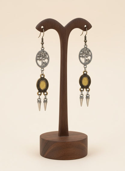 Silver Oxidized Tree of Life Dual Tone Dangler Earrings for Women - Casual Wear