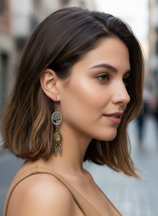 Silver Oxidized Tree of Life Dual Tone Dangler Earrings for Women - Casual Wear