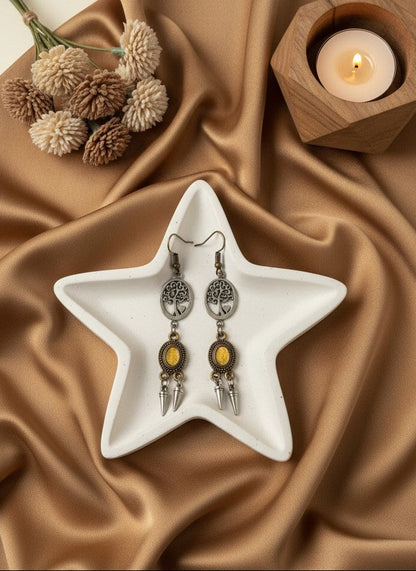 Silver Oxidized Tree of Life Dual Tone Dangler Earrings for Women - Casual Wear