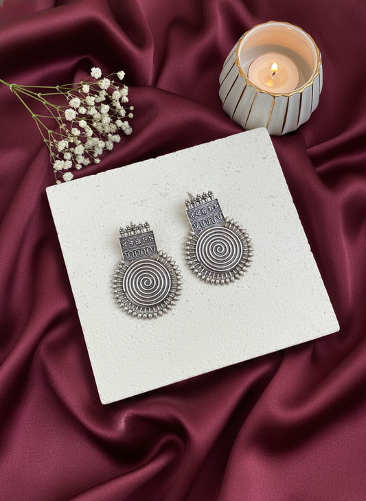 Silver Oxidized Tribal Spiral Statement Stud Earrings for Women - Daily Wear