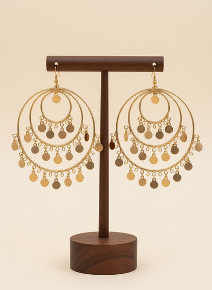 Trendy Gold Plated Multiple Round Shaped with Hanging Charms Hoops Earring for Women