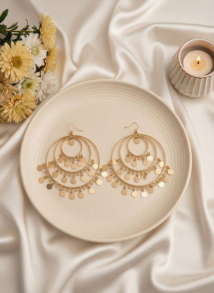 Trendy Gold Plated Multiple Round Shaped with Hanging Charms Hoops Earring for Women