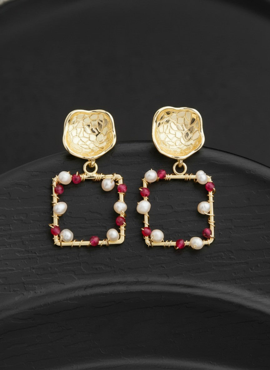 Gold Plated Trendy Freshwater Pearl Beads Drop Earring for Women