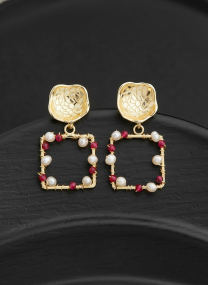 Gold Plated Trendy Freshwater Pearl Beads Drop Earring for Women