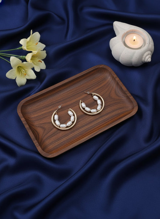 Trendy Gold Plated Inlaid Pearl Hoops Earring for Women