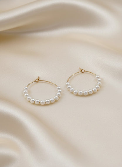 Trendy Gold Plated White Pearl Hoops Earring for Women