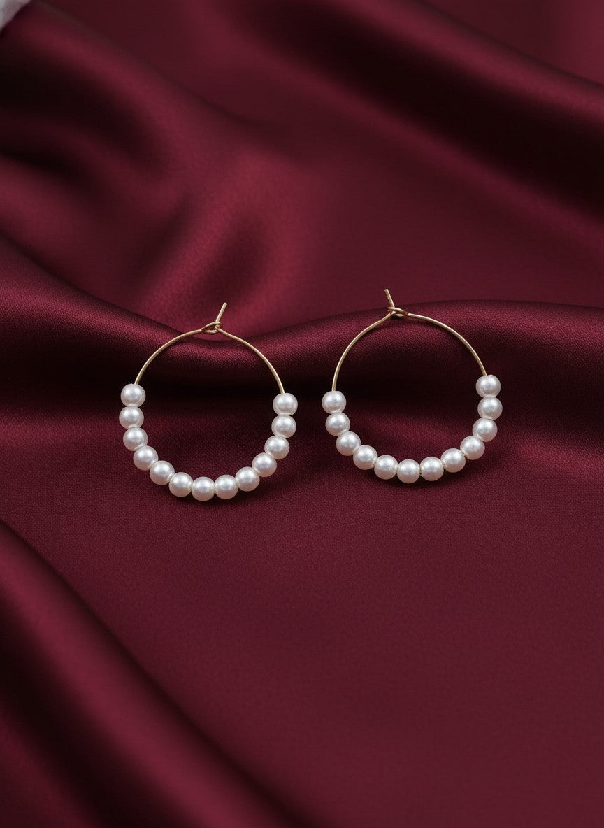 Trendy Gold Plated White Pearl Hoops Earring for Women