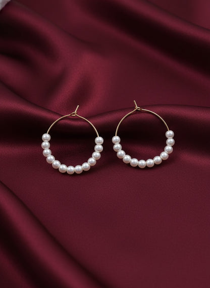 Trendy Gold Plated White Pearl Hoops Earring for Women
