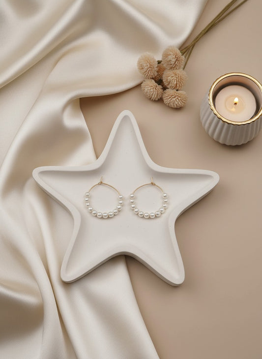 Trendy Gold Plated White Pearl Hoops Earring for Women