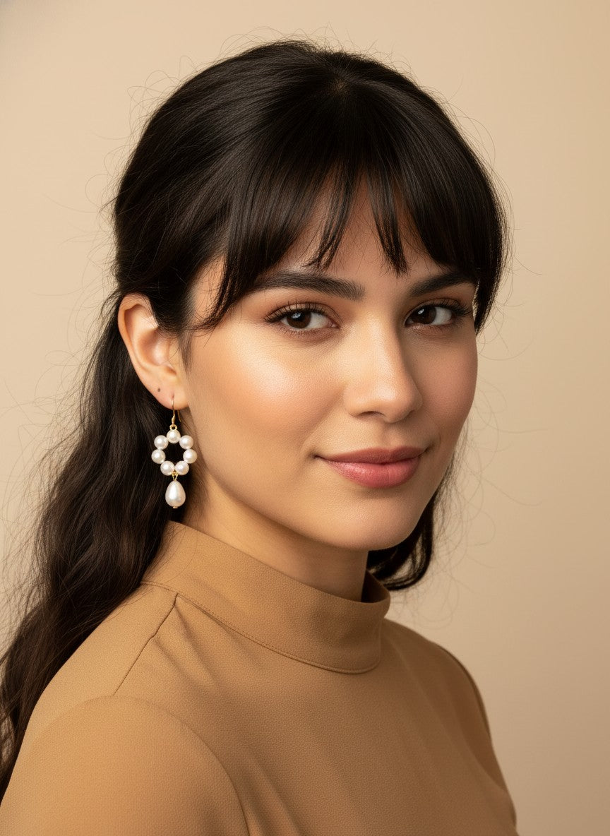 Trendy Floral Shaped Pearl Drop Earring for Women