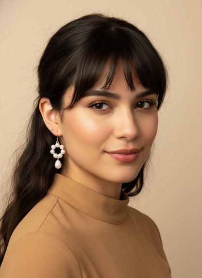 Trendy Floral Shaped Pearl Drop Earring for Women