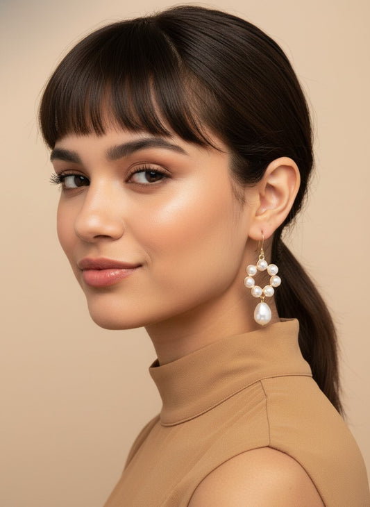 Trendy Floral Shaped Pearl Drop Earring for Women