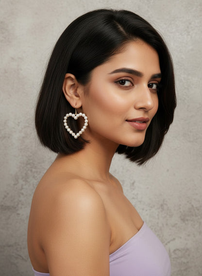 Trendy White Pearl Heart Shaped Earring for Women