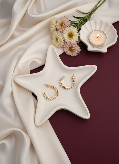 Trendy Pearl Studded Clover Design Enamel Hoops for Women