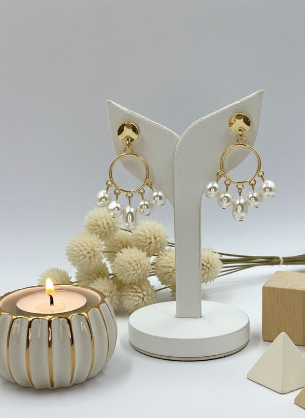 Small Circle Shaped Hanging Pearl Earring for Women
