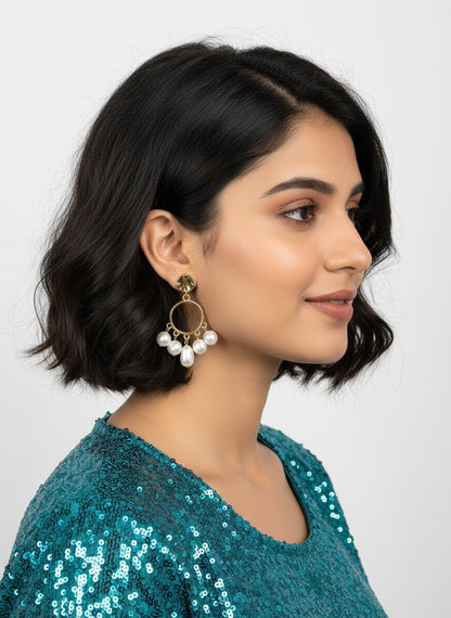 Small Circle Shaped Hanging Pearl Earring for Women