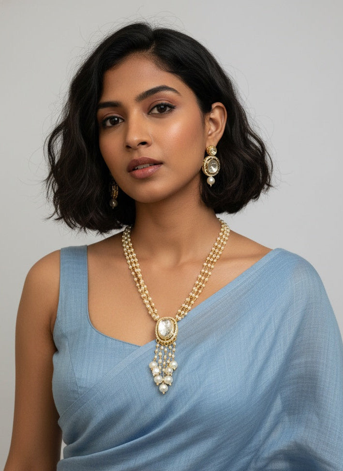 Traditional Gold Plated Multi-Layer Pearl Kundan Necklace Set for Women - Special Occasions
