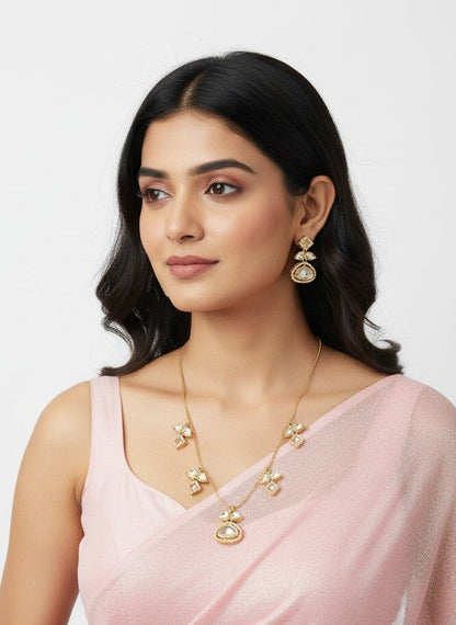 Traditional Gold Plated Polki Necklace Set with Charms Pendant for Women - Special Occasions
