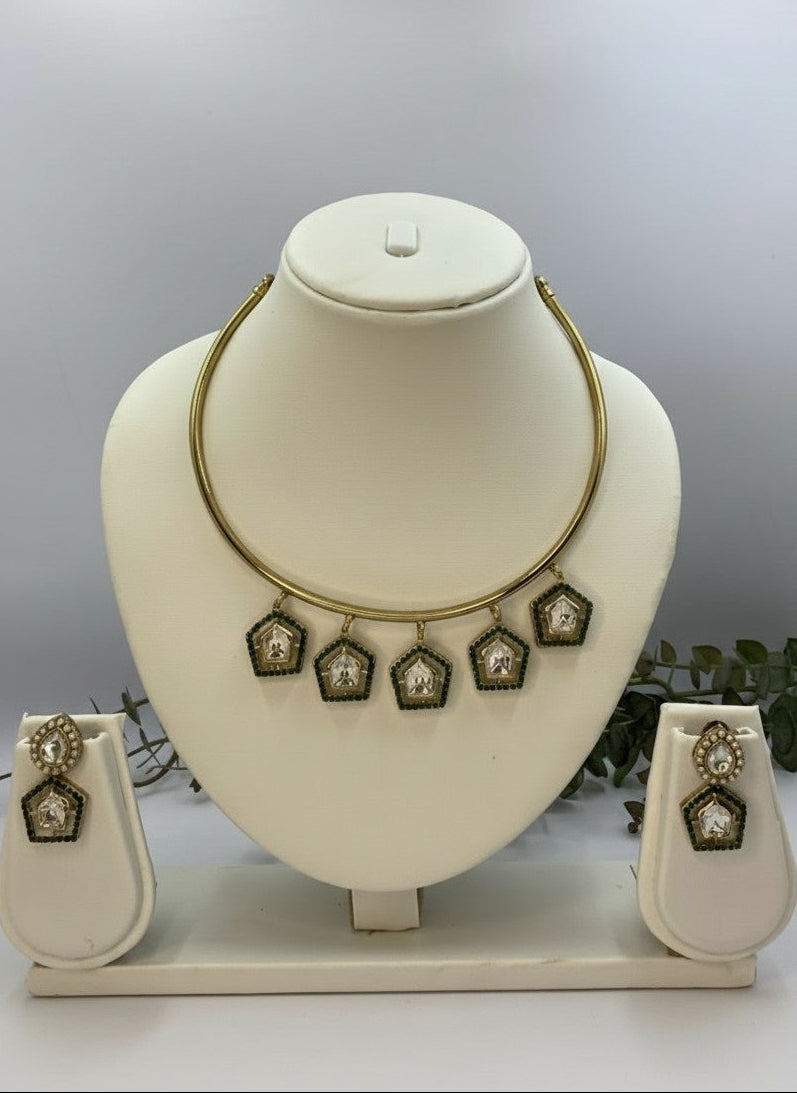 Traditional Hasli style Gold-Plated Polki Necklace Set for Women - Statement Piece