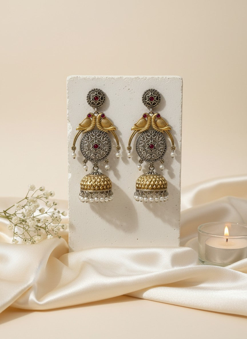 Two Tone Parrot Dangler Jhumkas 