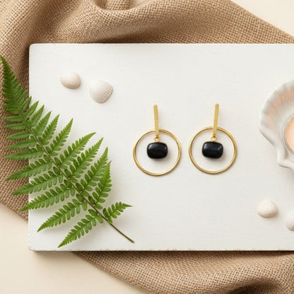 Trendy Gold Plated Handmade Dangler Earrings in Black Monalisa Stones for Women - Chic Western Wear