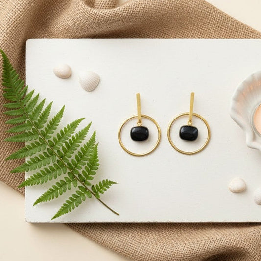 Trendy Gold Plated Handmade Dangler Earrings in Black Monalisa Stones for Women - Chic Western Wear