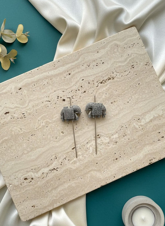 Tribal Elephant Silver Oxidized Pierced Ear Cuff for Women - Minimal Lightweight Wear