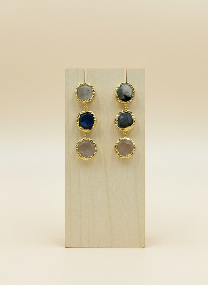 Trio Natural Stone Moonstone Gold Statement Dangler Earrings for Women - All Occasion wear 