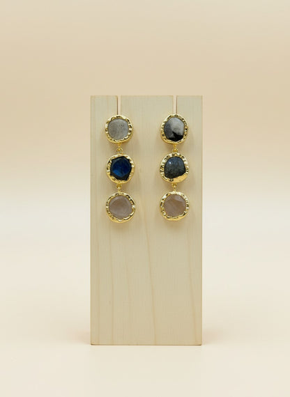 Trio Natural Stone Moonstone Gold Statement Dangler Earrings for Women - All Occasion wear 