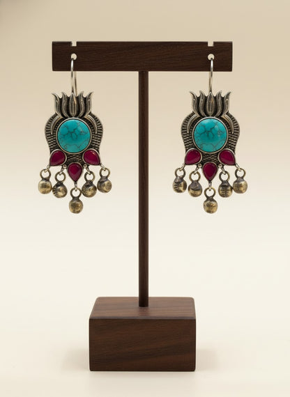 Turquoise Rani Lotus Ghungroo Hook Earrings for Women - Everyday Wear