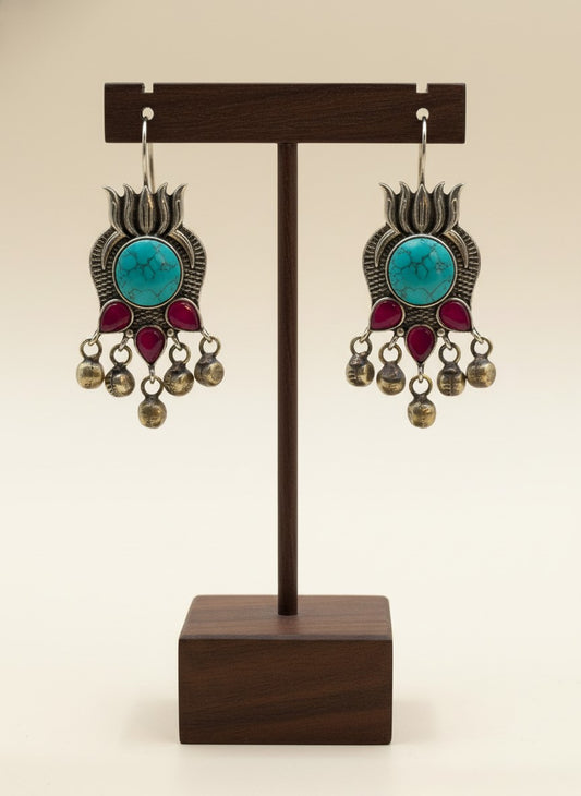Turquoise Rani Lotus Ghungroo Hook Earrings for Women - Everyday Wear