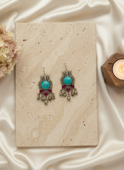Turquoise Rani Lotus Ghungroo Hook Earrings for Women - Everyday Wear