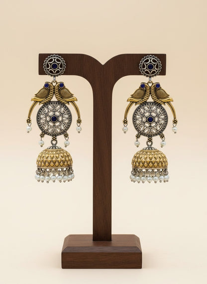 Traditional Two-Tone Parrot Jhumka Dangler Earrings for Women