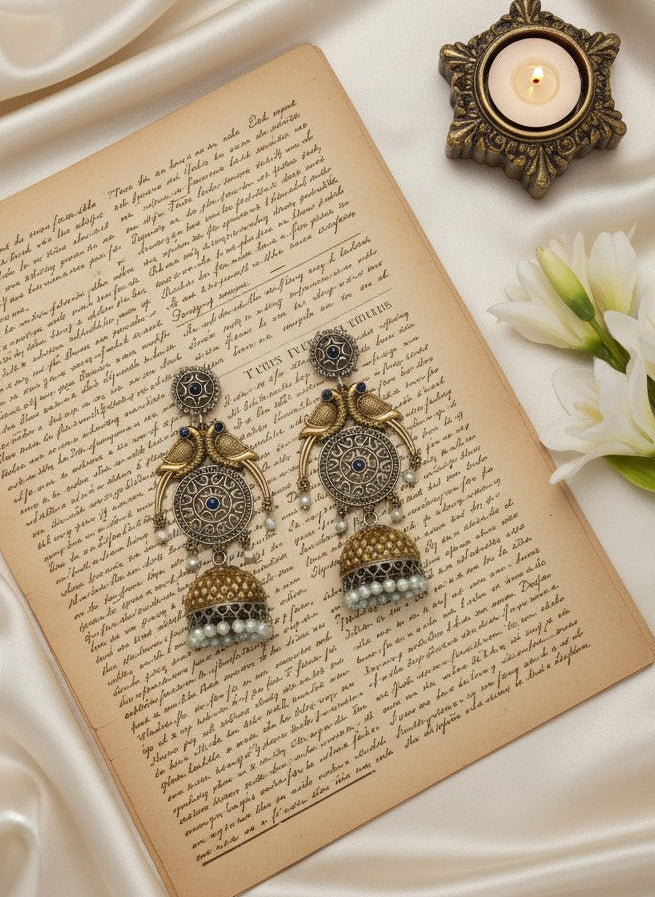 Traditional Two-Tone Parrot Jhumka Dangler Earrings for Women