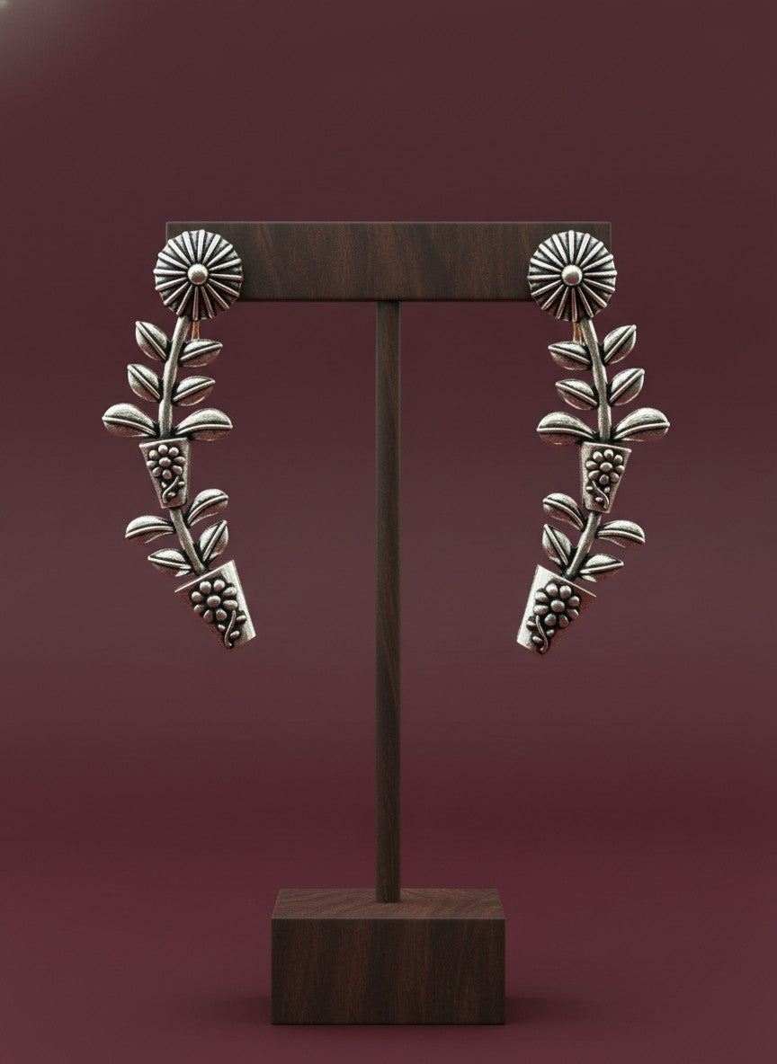 Floral Vine Silver Oxidized Ear Cuff Earrings for Women - Special Occasions